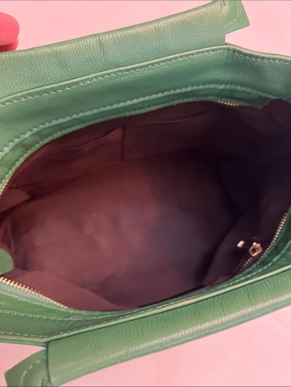 ANNA PAOLA EMERALD GREEN LEATHER BONNIE TOTE TOP HANDLE BAG GOLD HARDWARE - Picture 7 of 16